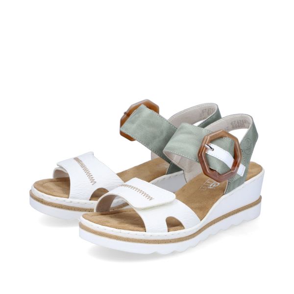 Rieker Damen-Sandalette mit Keilabsatz Weiß-Mint-Grün